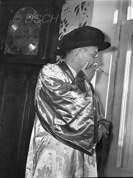 <p>Shostakovich wearing his Oxford robes in Moscow, i…</p>
