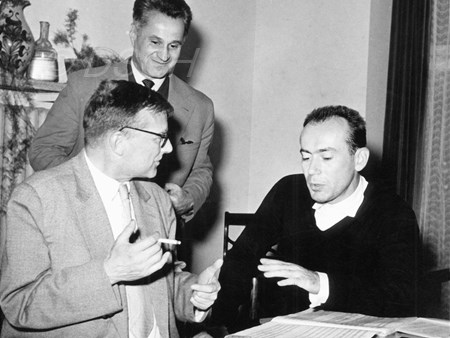 <p>Dmitri Shostakovich and Jan Krenz during preparati…</p>