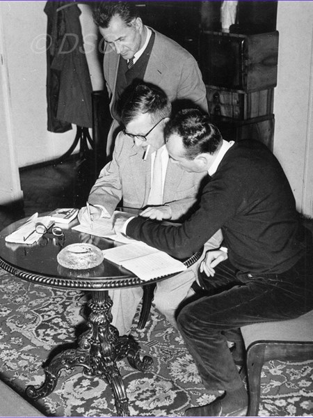 <p>Dmitri Shostakovich and Jan Krenz during preparati…</p>