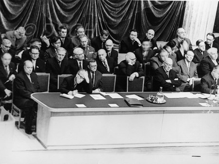 <p>Shostakovich at the presidium of the First Foundin…</p>
