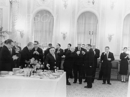 <p>Dmitri Shostakovich and Nikita Khrushchev during a…</p>
