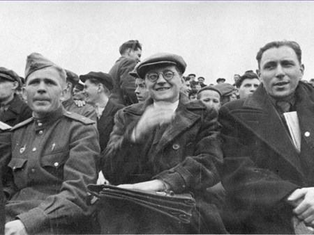 <p>With Yuri Levitin (right) at a football match. The…</p>
