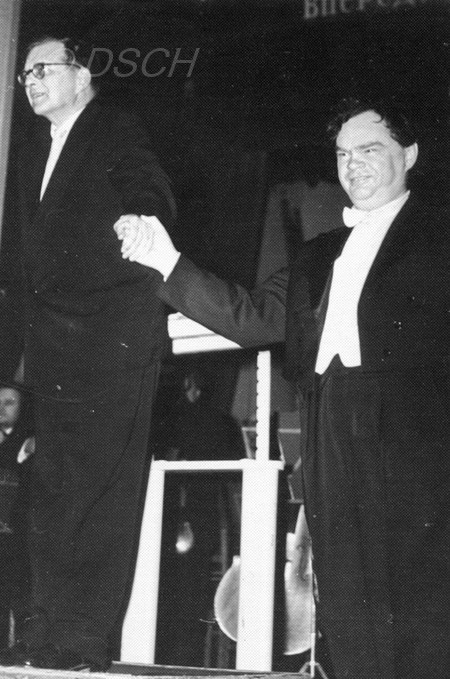 <p>D. Shostakovich and K. Ivanov on stage after the p…</p>