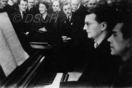 <p>D. D. Shostakovich and V. M. Serdechkov perform Sy…</p>